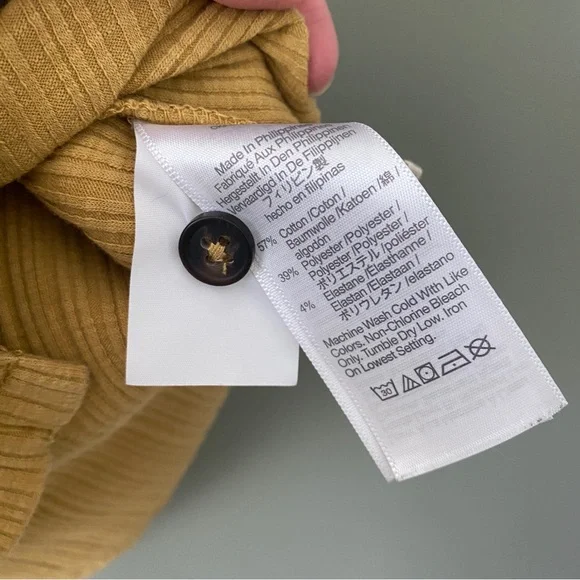 Madewell Pointelle Button-Front Slim Tee, Gold Color with Brown Buttons, Size S - Picture 11 of 11